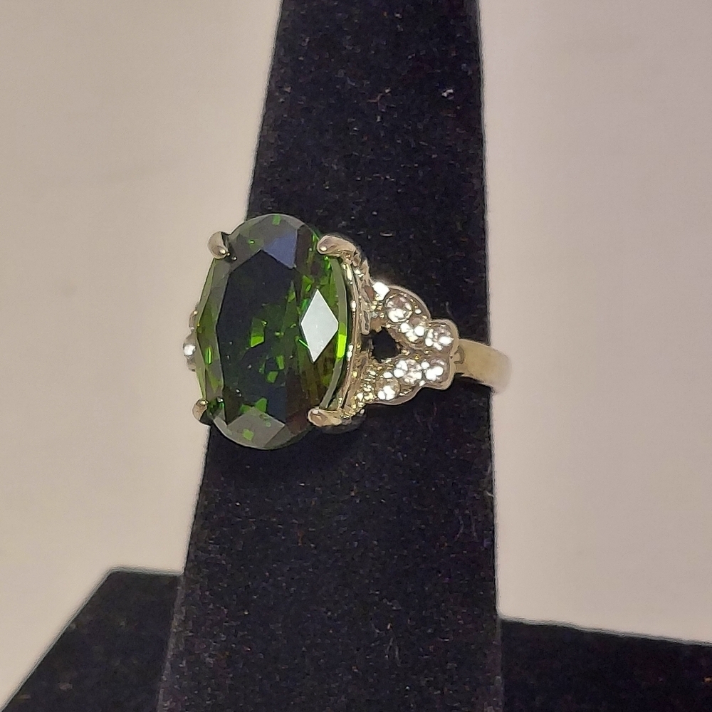 Sterling Silver 925 Faux Emerald Ring Green Gemstone Rhinestone 6.5 - Picture 3 of 10